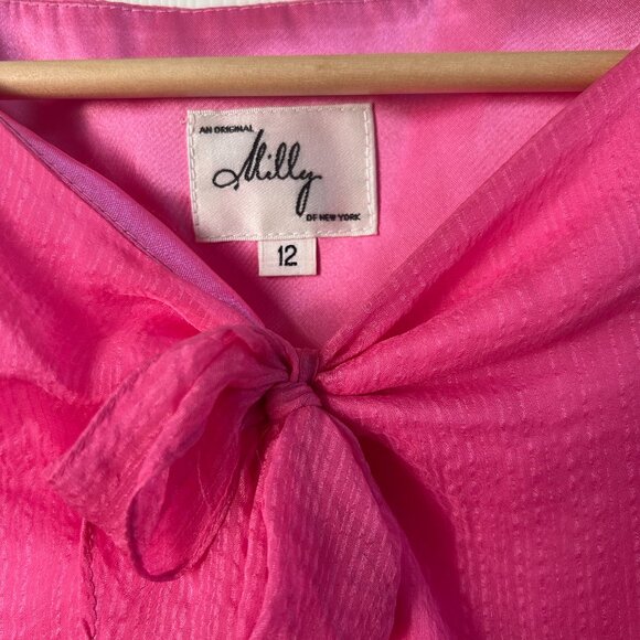 Milly Top Silk Chiffon Pink Bow Keyhole Blouse SZ12 Retro Paris Hilton Glam NWT - Picture 5 of 13